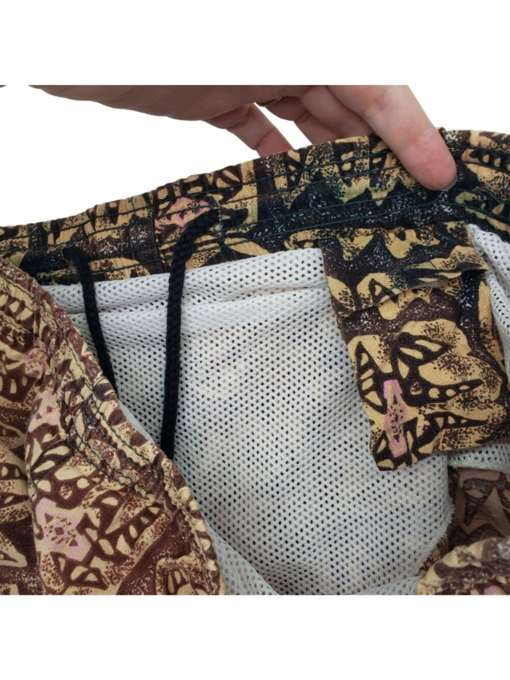 Vintage 1990s Mervyns Cheetah Brand Swim Shorts Mesh Lined Brown Print Retro - Picture 3 of 11